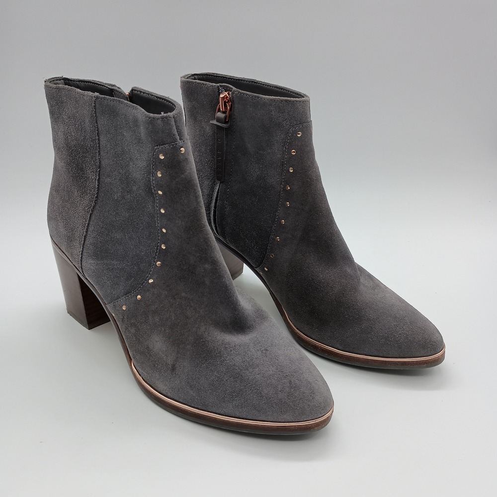 Ted Baker London Grey Suede Studded Ankle Boots Gold Bow Detail EU 39 US 8.5
